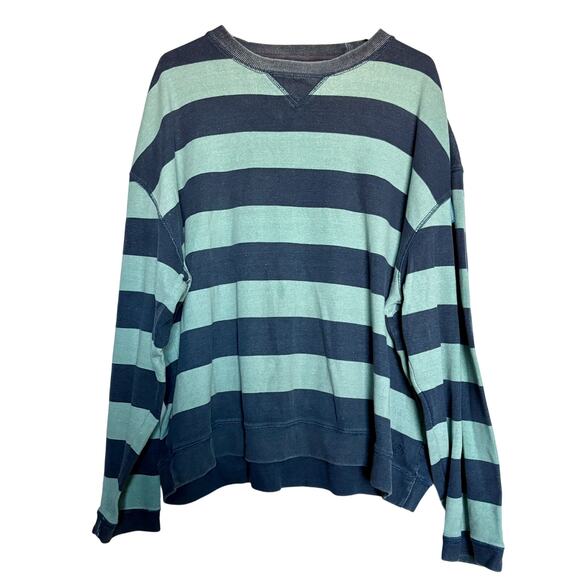 Rugby Stripe Nat Nast Striped Cotton Sweatshirt XL Navy Green Macau 90s Y2K - Picture 1 of 8